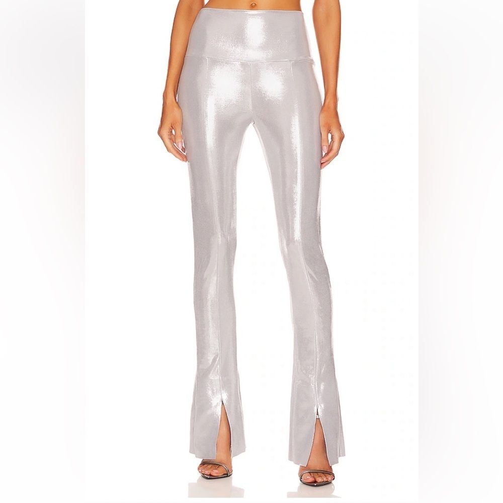 Norma Kamali Spat Leggings Silver Metallic Flares Pants Revolve S